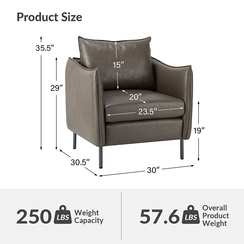 Felix Faux Leather Armchair - Modern PU Leather Accent Chair for Living Room, Office & Lounge - Comfortable Mid-Century Style Seating for Home Decor