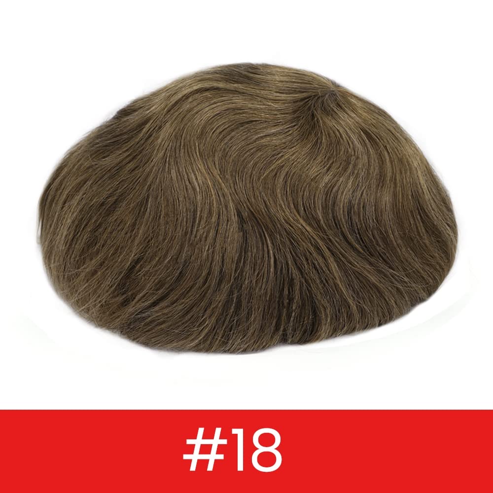 Premium Human Hair Toupee for Men - 0.08mm Natural Skin Base, 8x10 Inch Hair Replacement System (Dark Blond Brown #18) - Perfect for Daily Wear, Special Occasions & Hair Loss Solutions