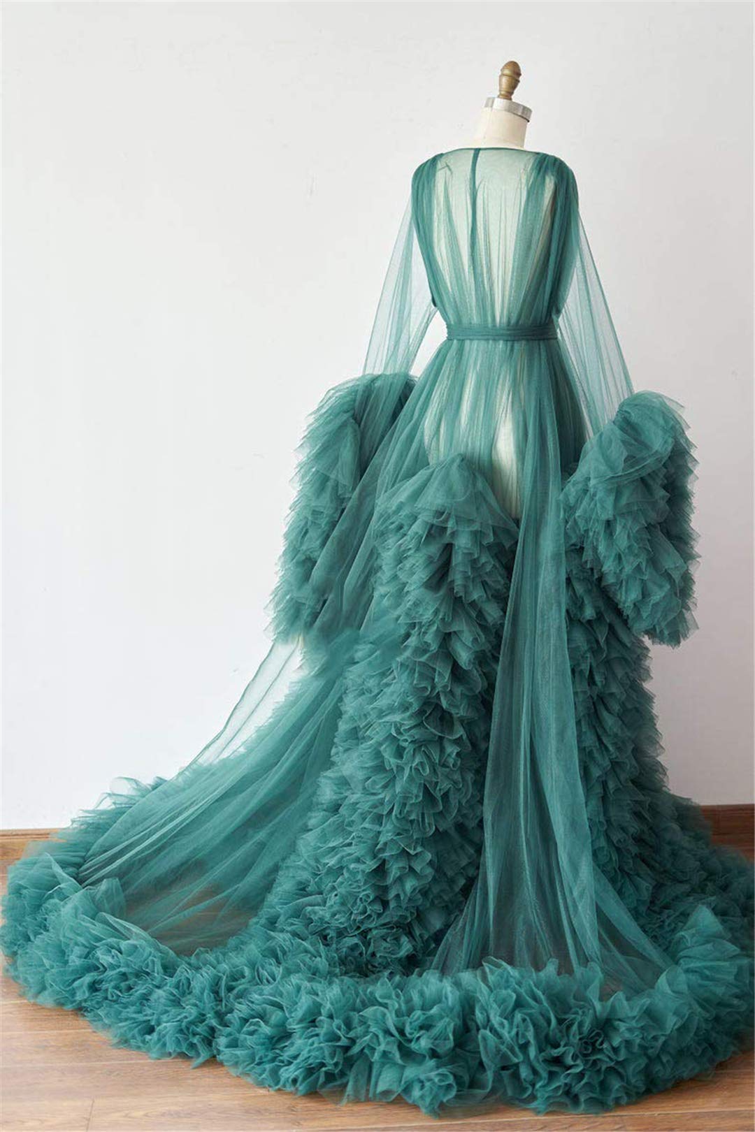 Elegant Tulle Robe - Long Lingerie Bridal Dressing Gown for Wedding, Boudoir Photoshoot & Romantic Nights - Plus Size Puffy Nightgown for Women
