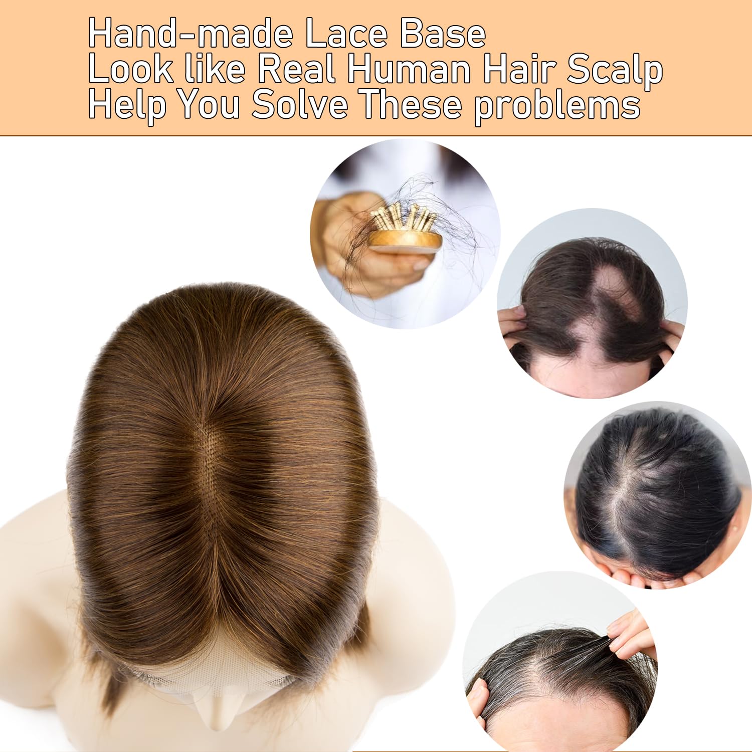 JIAJIA Teresa Lace Front Human Hair Topper for Women - 130% Density Mono Base Clip-in Hairpiece, Hand-Tied Volumizing Hair Topper for Thinning Hair (12 Inch, Color 4#) | Perfect for Daily Wear, Special Occasions & Hair Loss Solutions