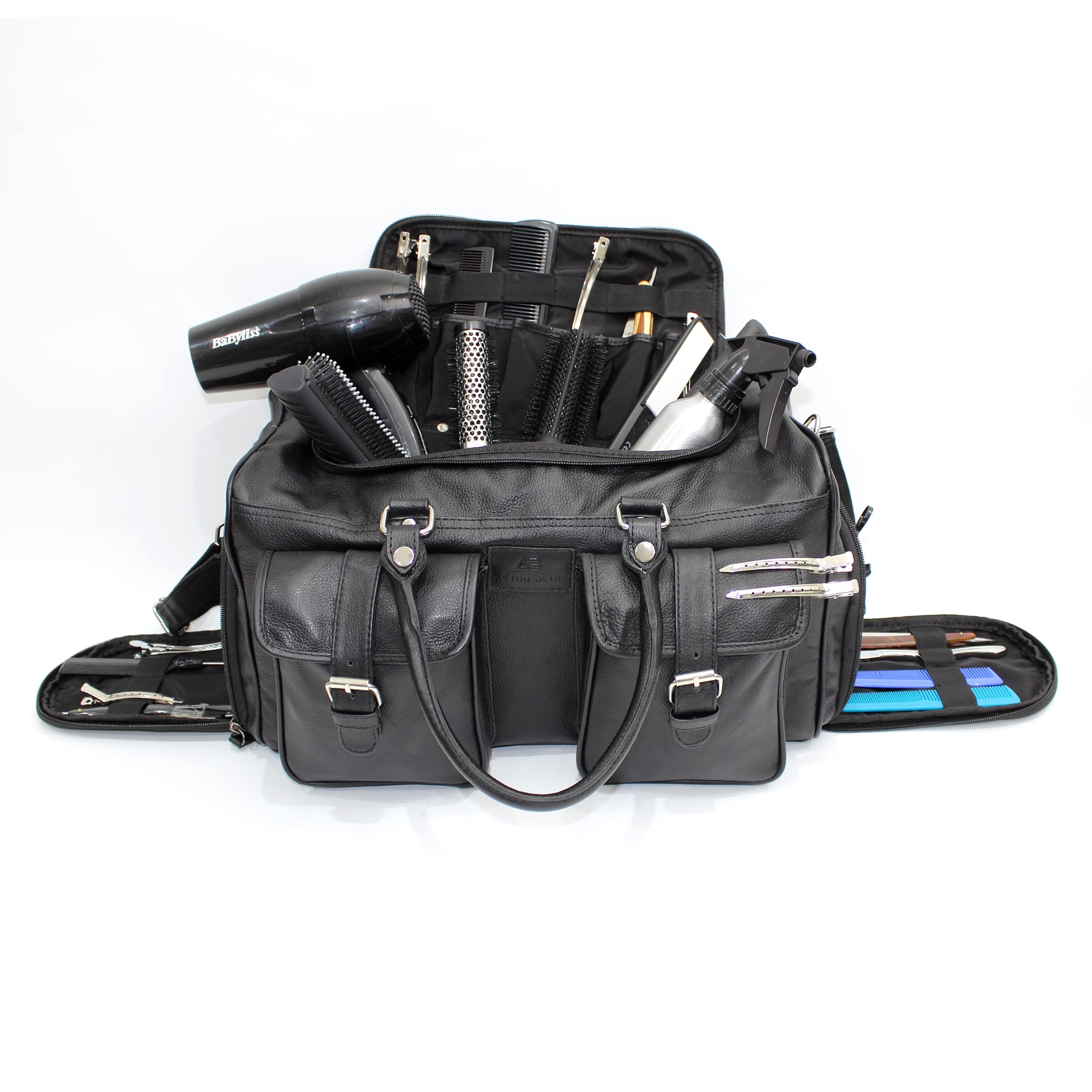 Professional Barber Leather Bag for Hair Stylists - Black Mobile Equipment Organizer - Perfect for Salon, Travel & On-the-Go Styling