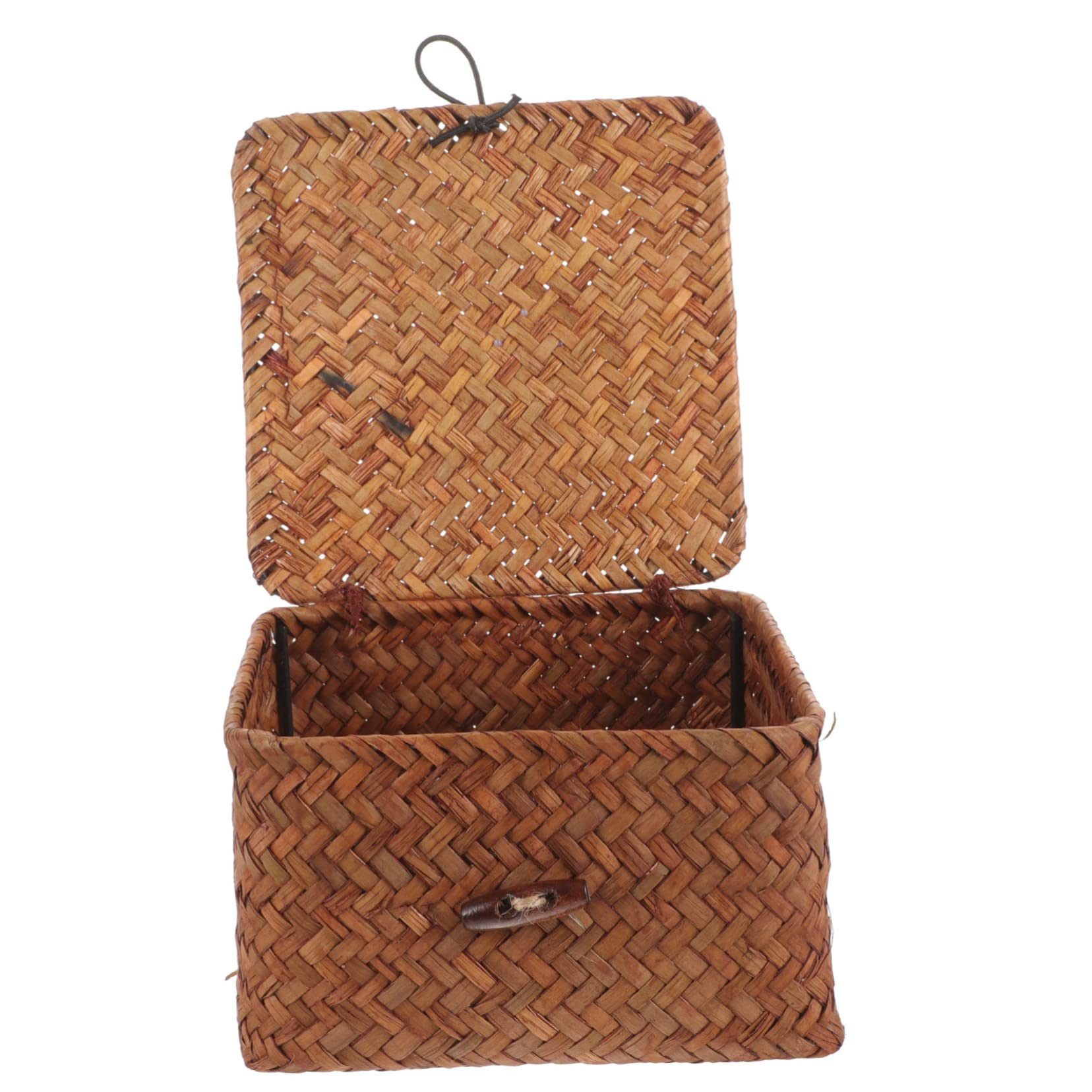 Straw Storage Box - Square Seagrass Basket for Bread, Toilet Paper & Home Decor | Rustic Wicker Braided Gift Basket with Iron Stand | Perfect for Farmhouse, Bathroom & Kitchen Organization