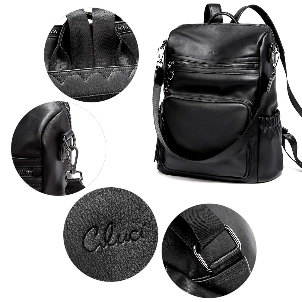 CLUCI Women's Leather Backpack Purse - Large Convertible Travel & Work Shoulder Bag with Tassel | Stylish Black Designer Handbag for Commuting, Business Trips & Daily Use