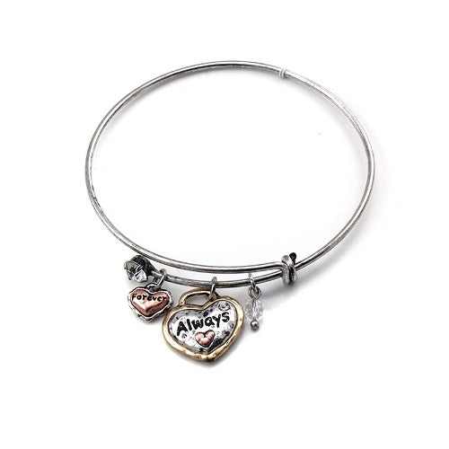 Always in My Heart Charm Bangle - Sterling Silver Love Bracelet for Women, Gift for Her - Perfect for Anniversaries, Valentine's Day & Special Occasions