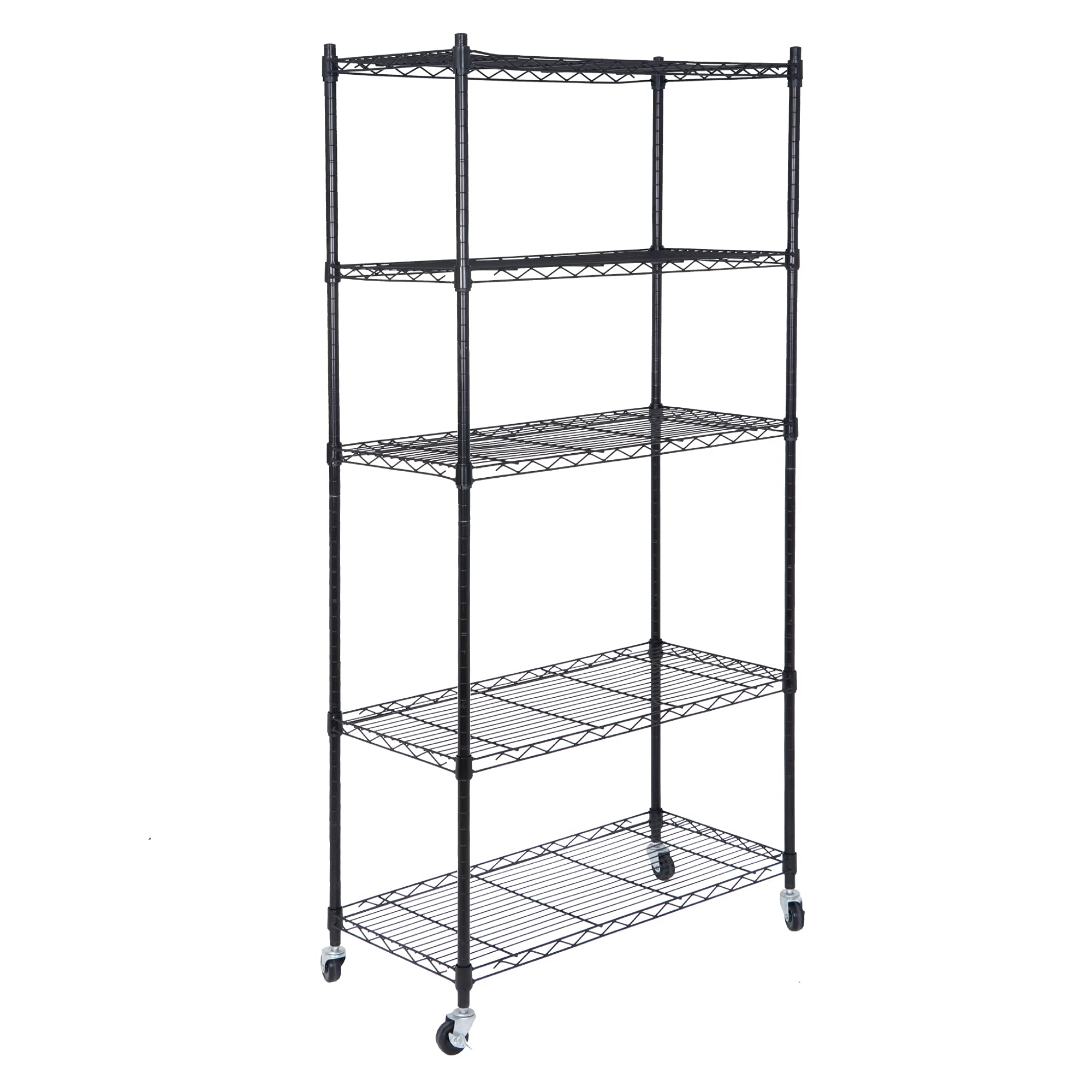 Heavy Duty 5-Tier Black Wire Shelving Unit with Wheels - 30