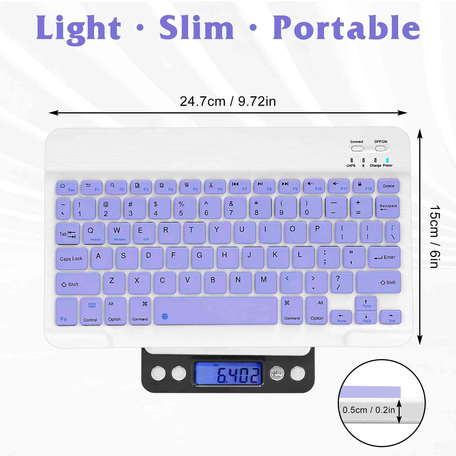 Rechargeable Bluetooth Keyboard and Mouse Combo - Ultra Slim Wireless Set for Android Tablets, PC, Laptops - Compatible with Alcatel Smart Tab 7 & All Bluetooth Devices - RGB Backlit Lavender Purple Keyboard with Matching Mouse - Perfect for Home Office, Gaming, and Remote Work