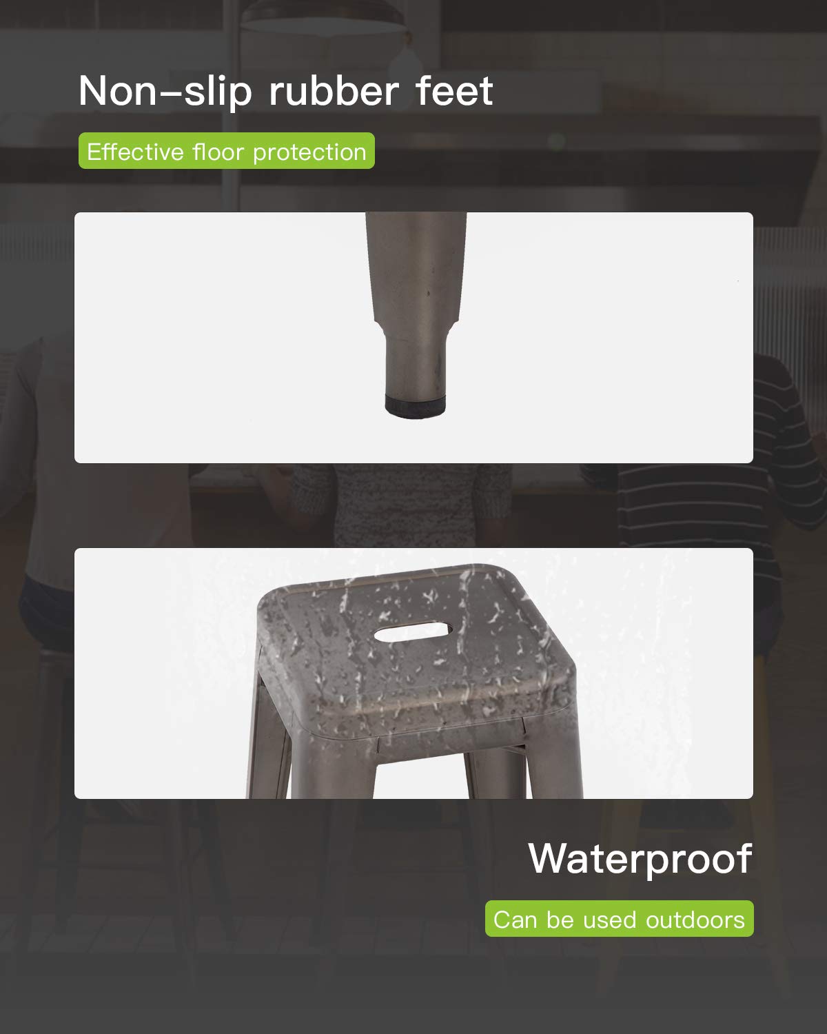 FDW Set of 4 Modern Stackable Metal Bar Stools - Indoor/Outdoor Kitchen Counter Height Chairs with Brown Finish | Perfect for Home Bars, Kitchen Islands & Patio Dining