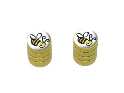 Bumble Bee Motorcycle & Bicycle Tire Valve Stem Caps - Yellow Schrader Valve Caps for Wheels & Rims | Durable Bike Accessories for Road & Off-Road Riding