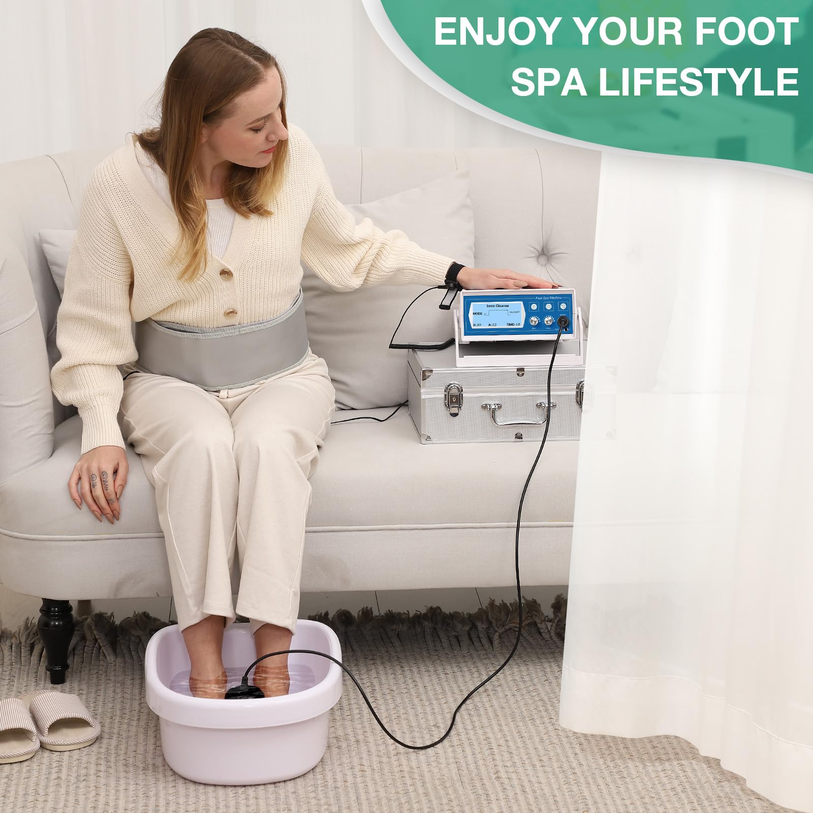 Ionic Foot Detox Machine - 3 in 1 Foot Spa System with Wrist Strap, Far Infrared Waist Belt, Array & 2 Pads for Home Detox Therapy | Blue | Relaxation & Pain Relief