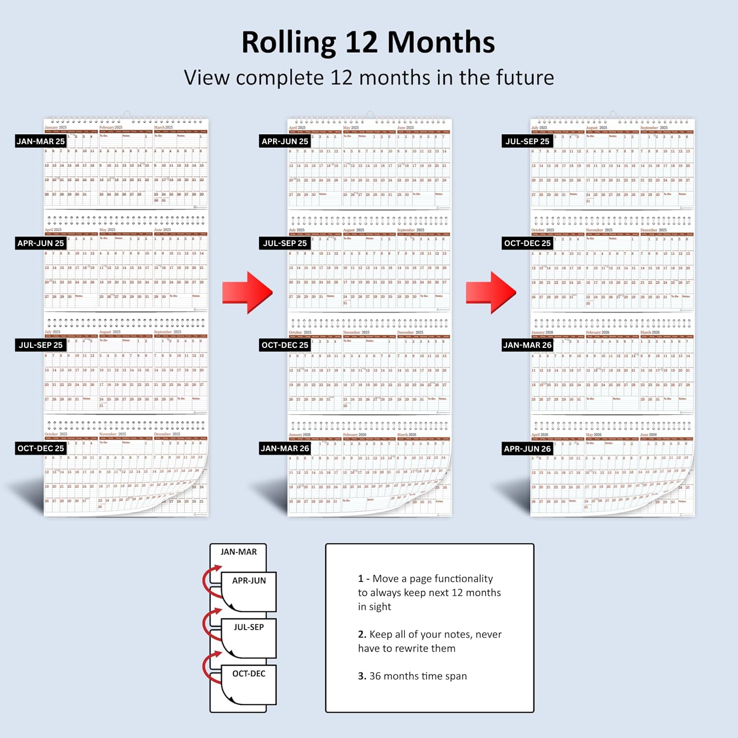 STRIVE ZEN 2025-2027 3-Year Wall Calendar with Julian Dates | Thick Paper Vertical Design | 36