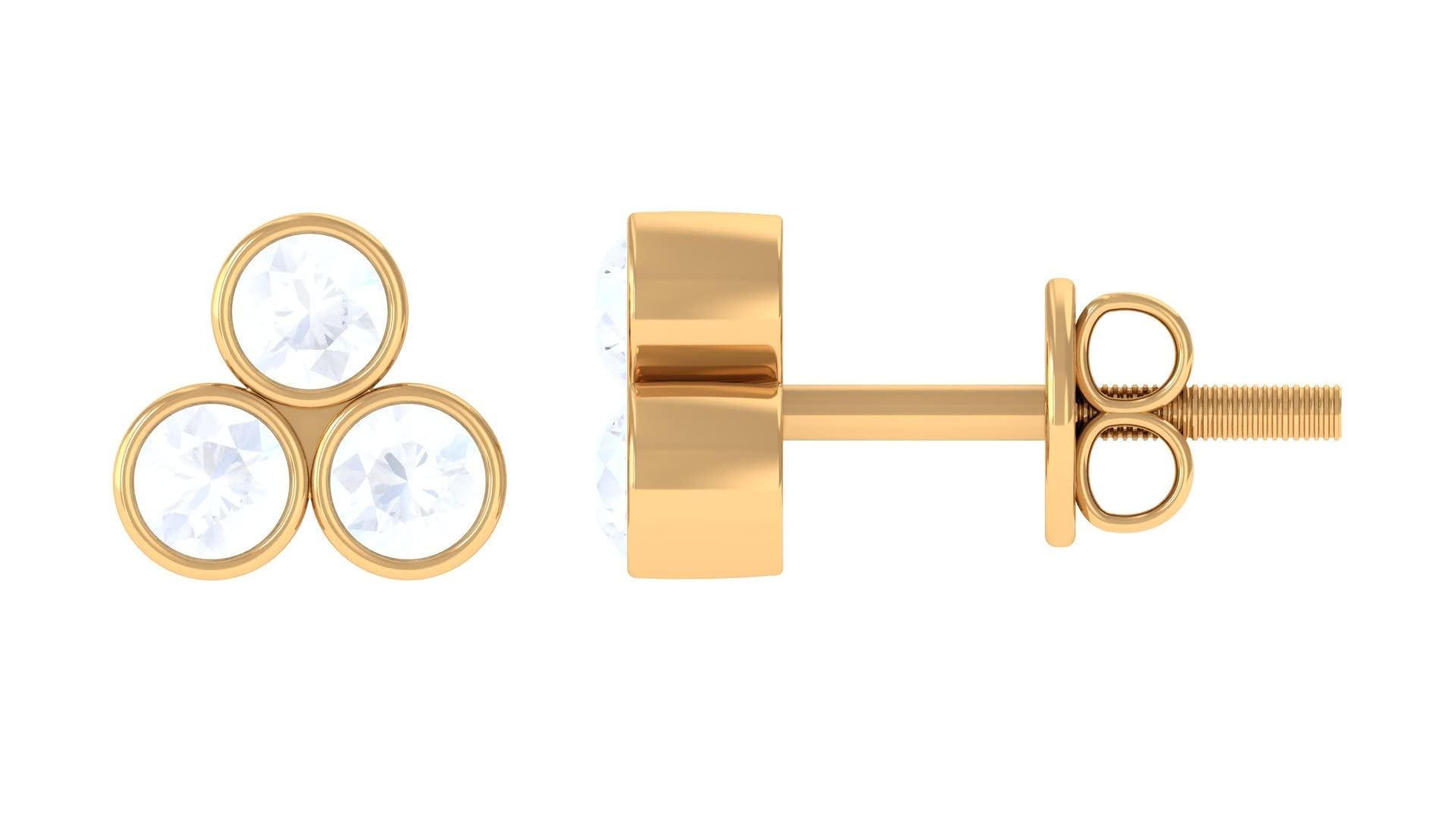 1/2 CT Moonstone Stud Earrings for Women - 14K Solid Gold Bezel Set Three Stone Earrings - Dainty Gold Jewelry Gift for Birthday, Anniversary & Everyday Wear