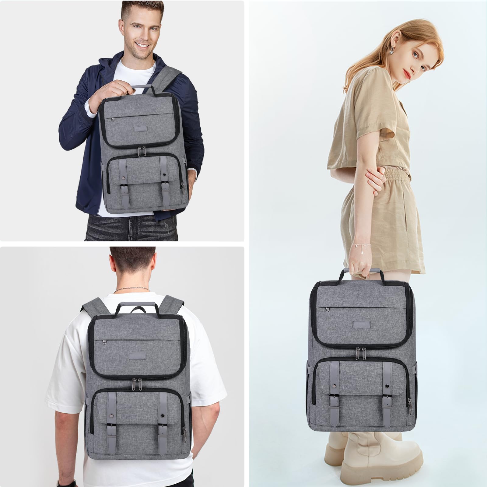 15.6 Inch Waterproof Laptop Backpack for Men & Women - TSA Friendly Business Travel Backpack with USB Charging Port, Grey | Perfect for Work, Commuting & Airplane Carry-On