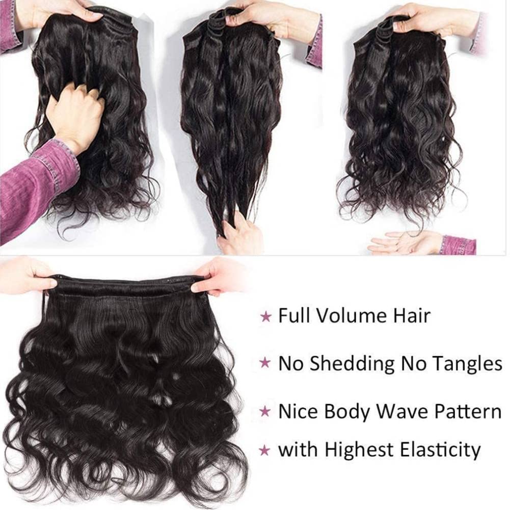 22 24 26 Inch Body Wave Human Hair Bundles - 100% Unprocessed Brazilian Virgin Hair Extensions (3 Bundles, Natural Black) for Styling, Weaving & Everyday Glamour