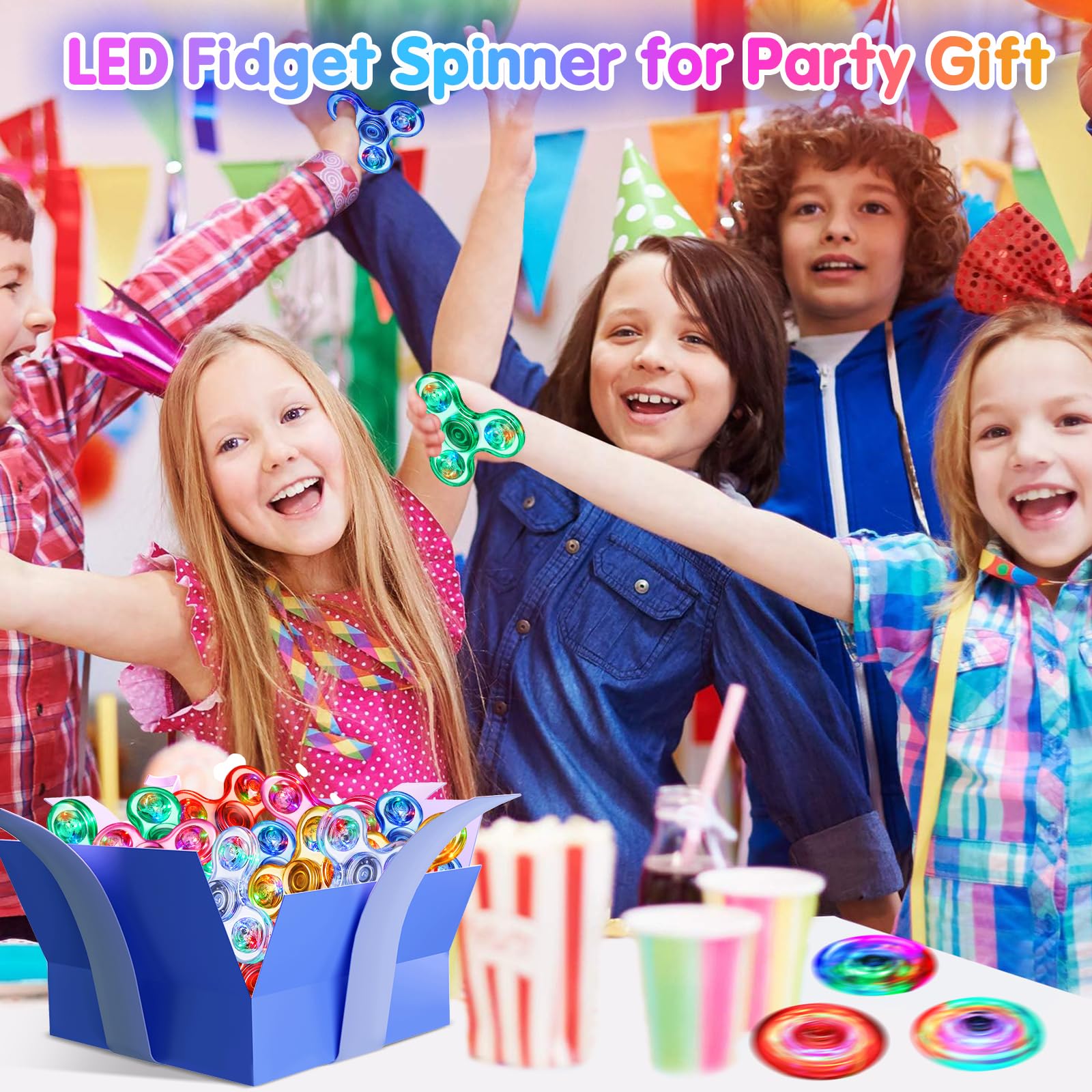 LED Light Up Fidget Spinner for Kids - Glow in The Dark Sensory Toys for ADHD, Anxiety Relief - Fun Birthday Gifts, Classroom Prizes & Stocking Stuffers for Boys Girls Ages 4-12 - Perfect for Stress Relief, Focus Improvement and Party Favors