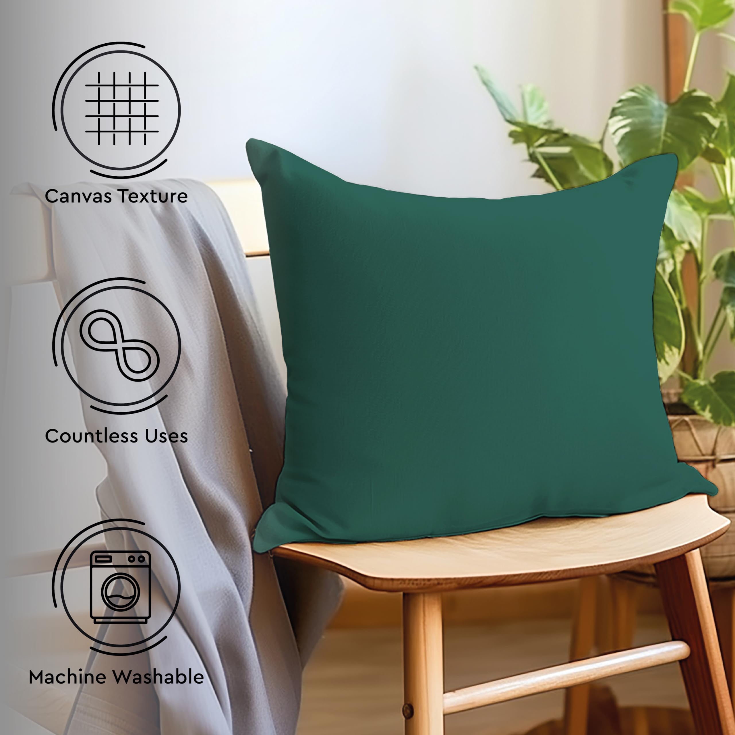 Encasa XO Throw Pillow Covers 18x18 Inches Set of 2 - Emerald Green Cotton Decorative Cushion Covers for Sofa, Couch, Bed & Living Room - No Inserts Included with Premium Zipper Closure - Perfect for Home Decor, Accent Pillows & Cozy Interior Design