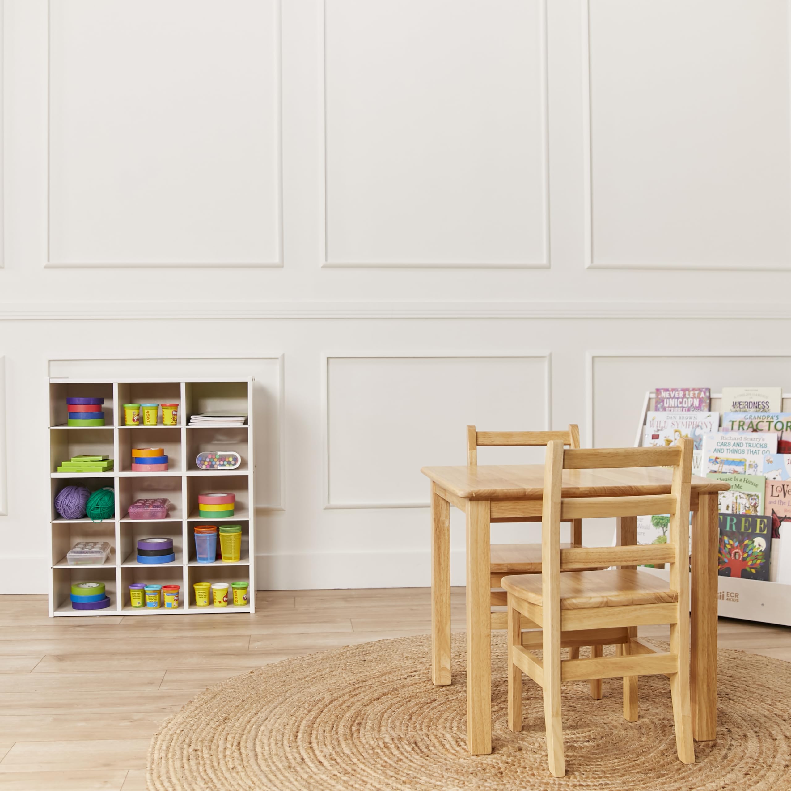 ECR4Kids 15-Cubby Storage Cabinet with Trays, 5x3 Organizer for Classroom & Home, White Wash - Perfect for School Supplies, Toys & Kids' Room Organization