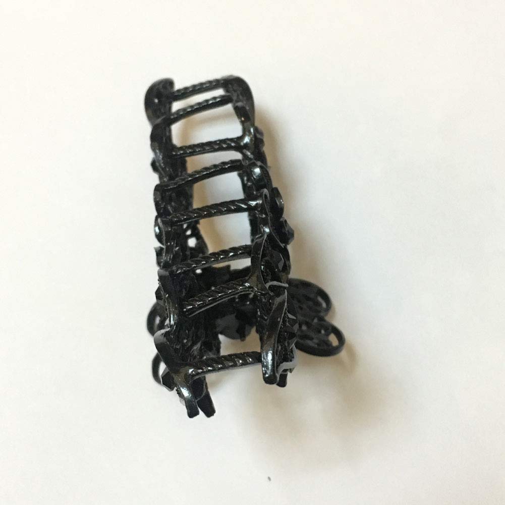 Vintage Chic Black Metal Alloy Rhinestone Hair Claw Clips - Women's Fashion Retro Hair Clips for Thick Hair, Perfect for Updos, Ponytails and Everyday Styling