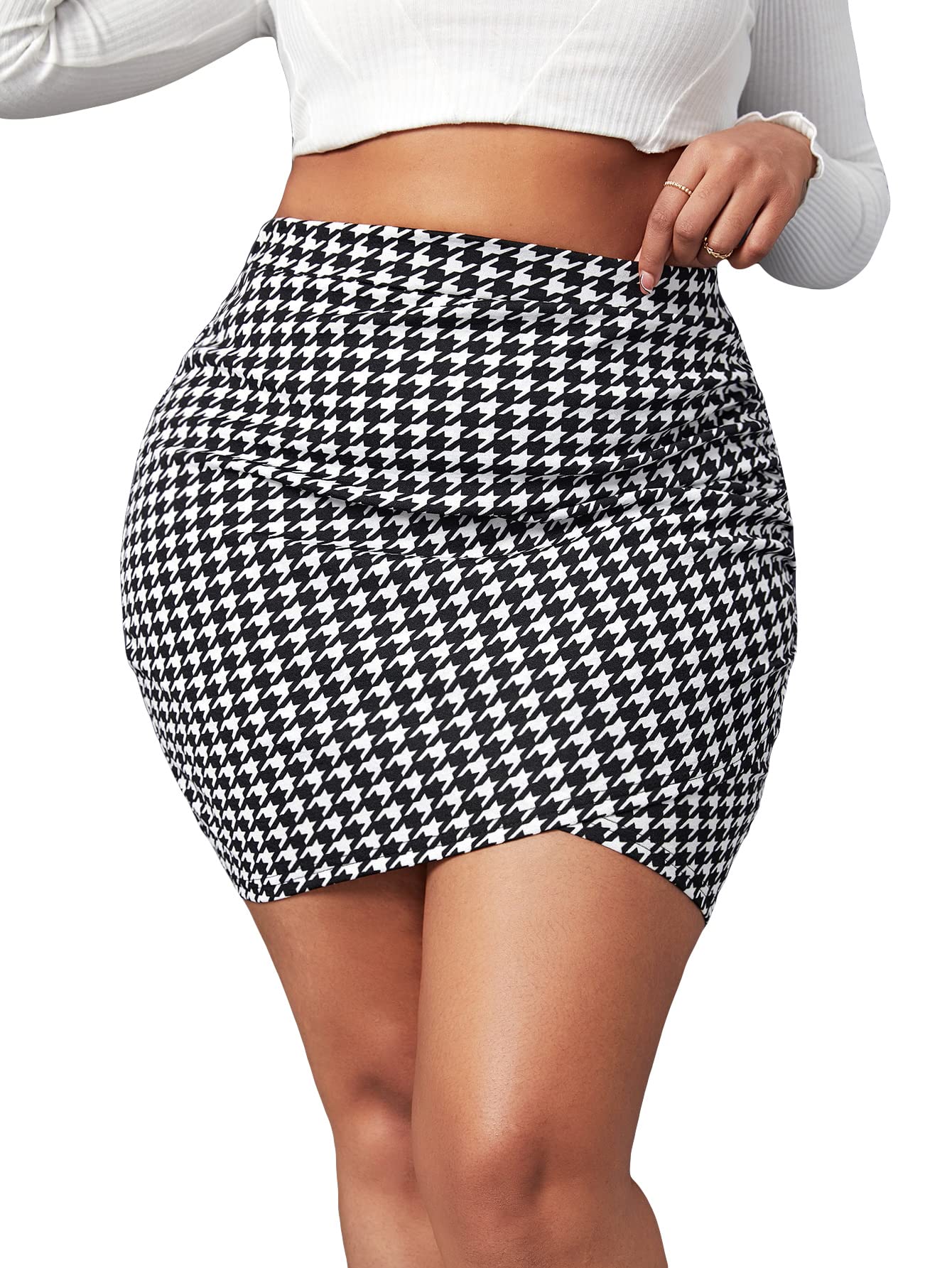 WDIRARA Women's Plus Size Plaid Button Tweed Skirt - High Waist A-Line Skirt for Casual Wear, Office & Fall Outfits | Vintage Style Tartan Skirt for Work, Dating & Holiday Parties