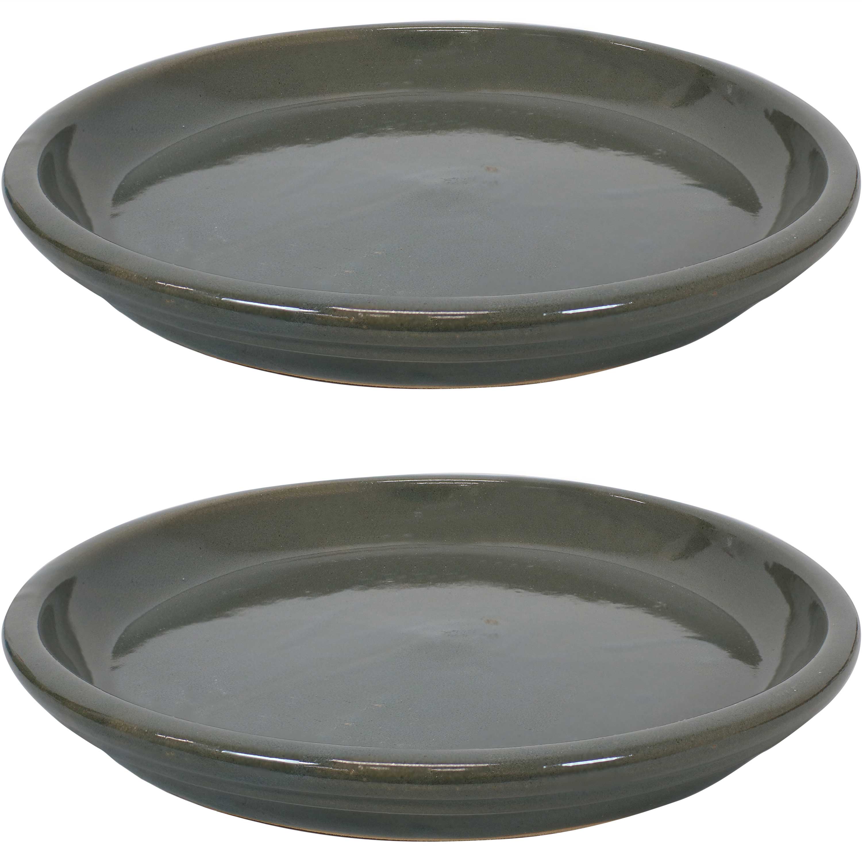 Sunnydaze Set of 2 Glazed Ceramic Planter Saucers - 6 Inch Flower Pot Trays for Indoor & Outdoor Plants - Perfect for Drainage and Protecting Surfaces