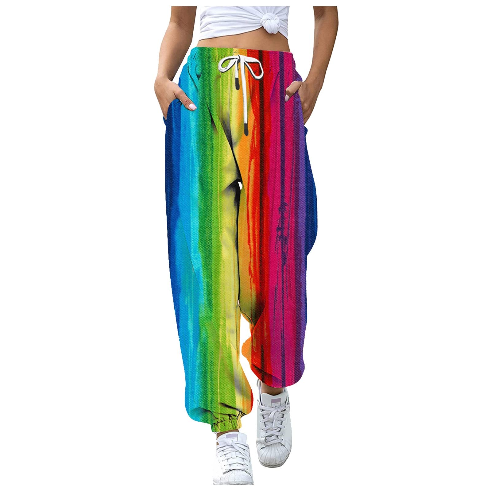 Women's Summer Printed Pencil Pants - Stretchy Elastic Waist Fashion Trousers for Office, Casual & Business Wear