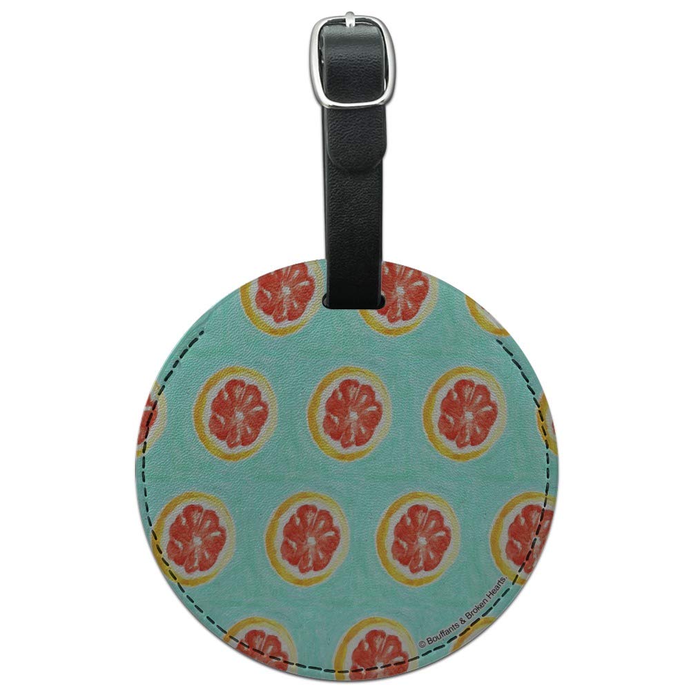 Stylish Round Leather Luggage Tag for Suitcases & Carry-Ons - Grapefruit Design - Perfect for Travel Identification & Baggage Tracking