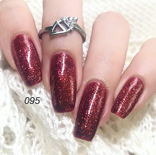 AIMEILI Soak Off UV LED Red Glitter Gel Nail Polish - Heart Break Red (095) 10ml | Long Lasting Glitter Nail Polish for Manicures, Pedicures & Nail Art | Perfect for Parties, Weddings & Special Occasions