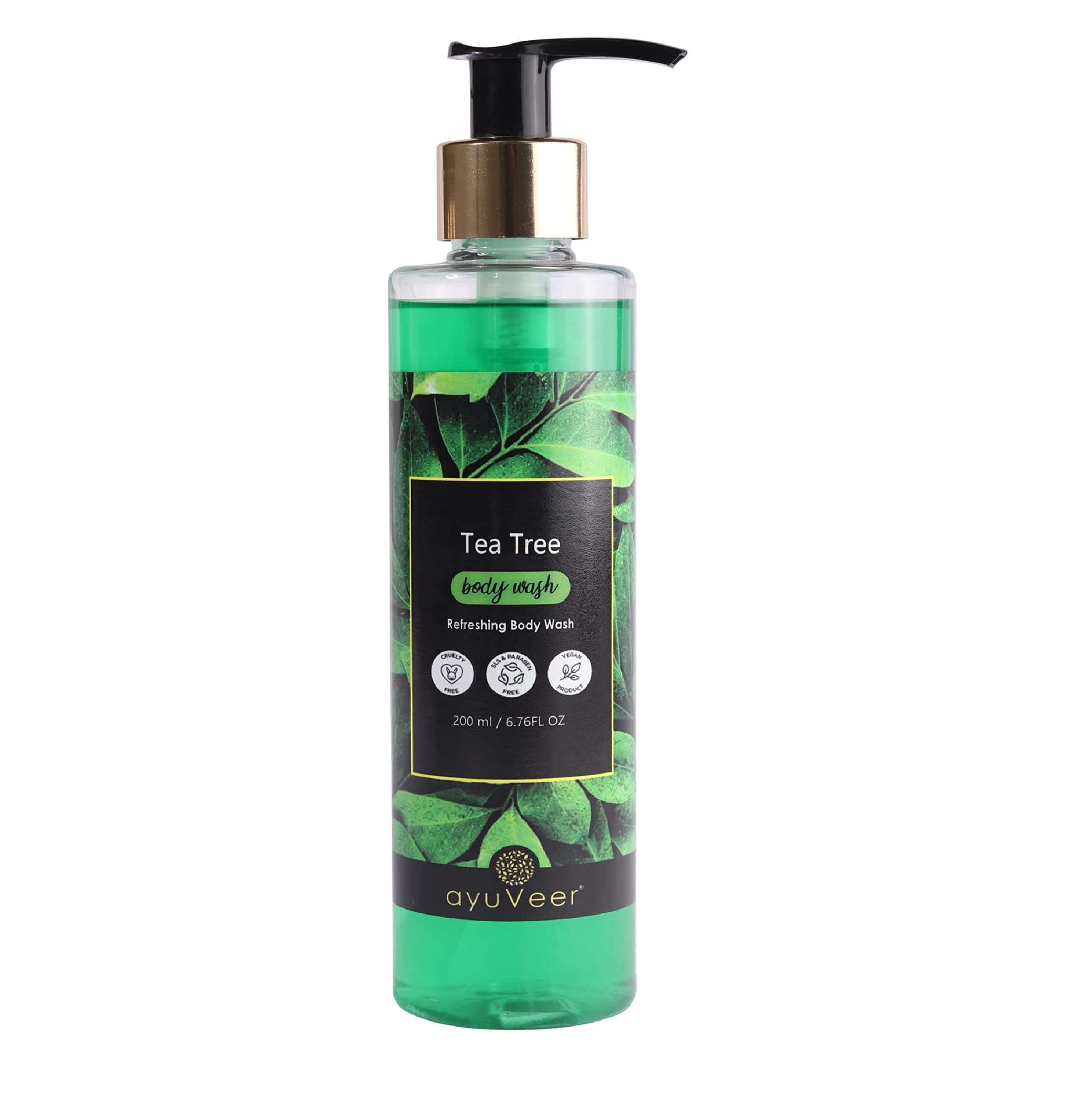 **Ayuveer Tea Tree Body Wash for Soft Skin - Long Lasting Fragrance, Paraben-Free, Exfoliating & Deep Cleansing - Suitable for All Skin Types (200ml) - Perfect for Daily Shower & Post-Workout Refreshment**