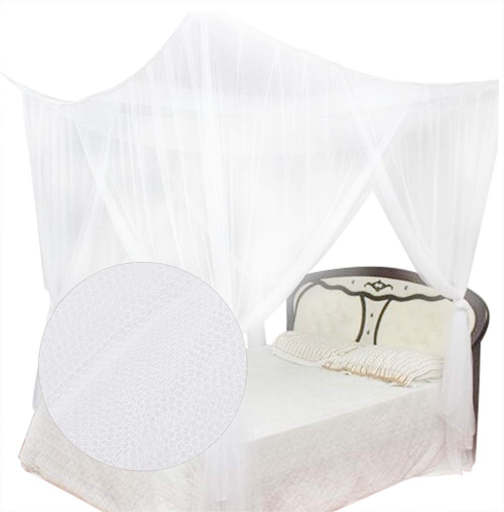 Universal 4 Corner Mosquito Net for Full to King Size Beds - White, Bedroom Protection
