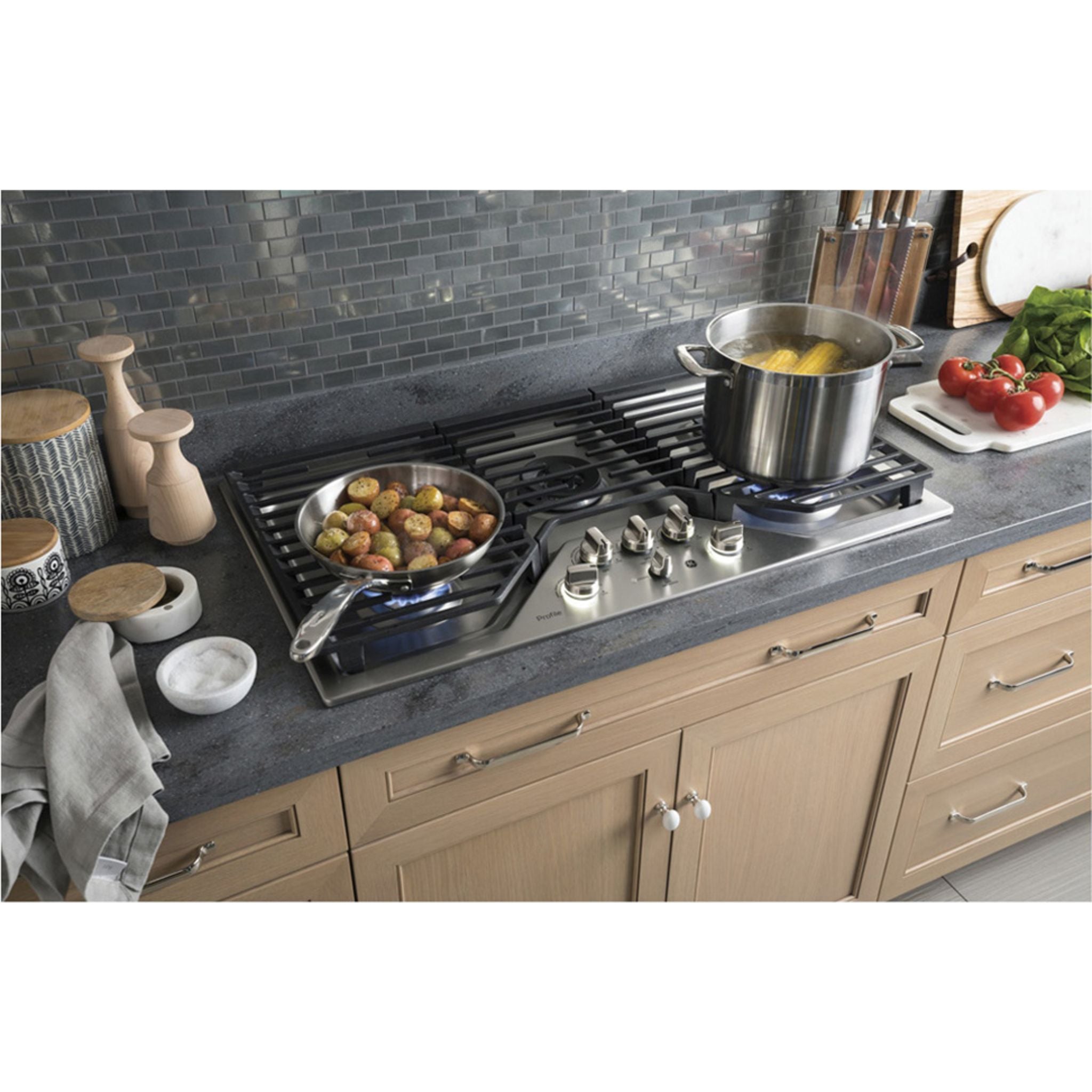 GE Profile PGP9036SLSS 36-Inch Built-In Gas Cooktop - Stainless Steel, Deep Recessed Edge-to-Edge Design for Professional Cooking - Perfect for Modern Kitchens & Home Chefs
