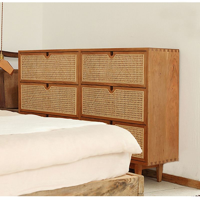Japanese Style Dakota RITZ Chest of Drawers - Solid Wood Rattan Cabinet in Walnut & Cherry Finish | Perfect for Bedroom, Living Room, or Home Office Storage