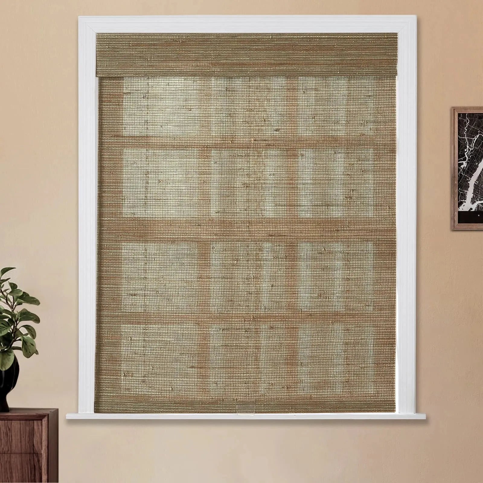 Natural Ramie Bamboo Woven Window Shade - Light Brown - Eco-Friendly & Durable - Perfect for Living Room, Bedroom & Patio Privacy