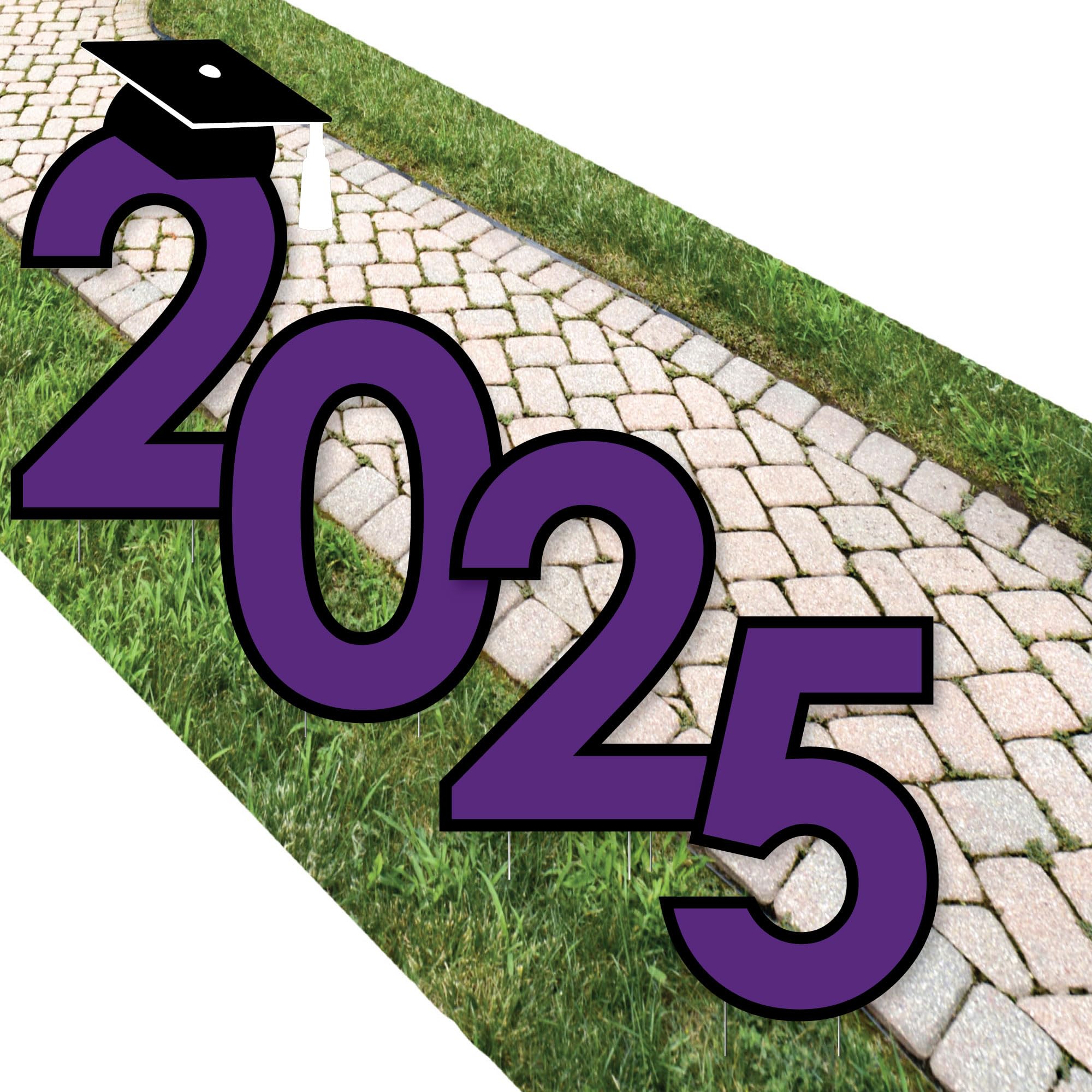 Big Dot of Happiness Purple 2025 Graduation Party Yard Signs - Durable Outdoor Lawn Decorations for High School & College Graduates - Perfect for Backyard Celebrations, Photo Backdrops & Commencement Decor
