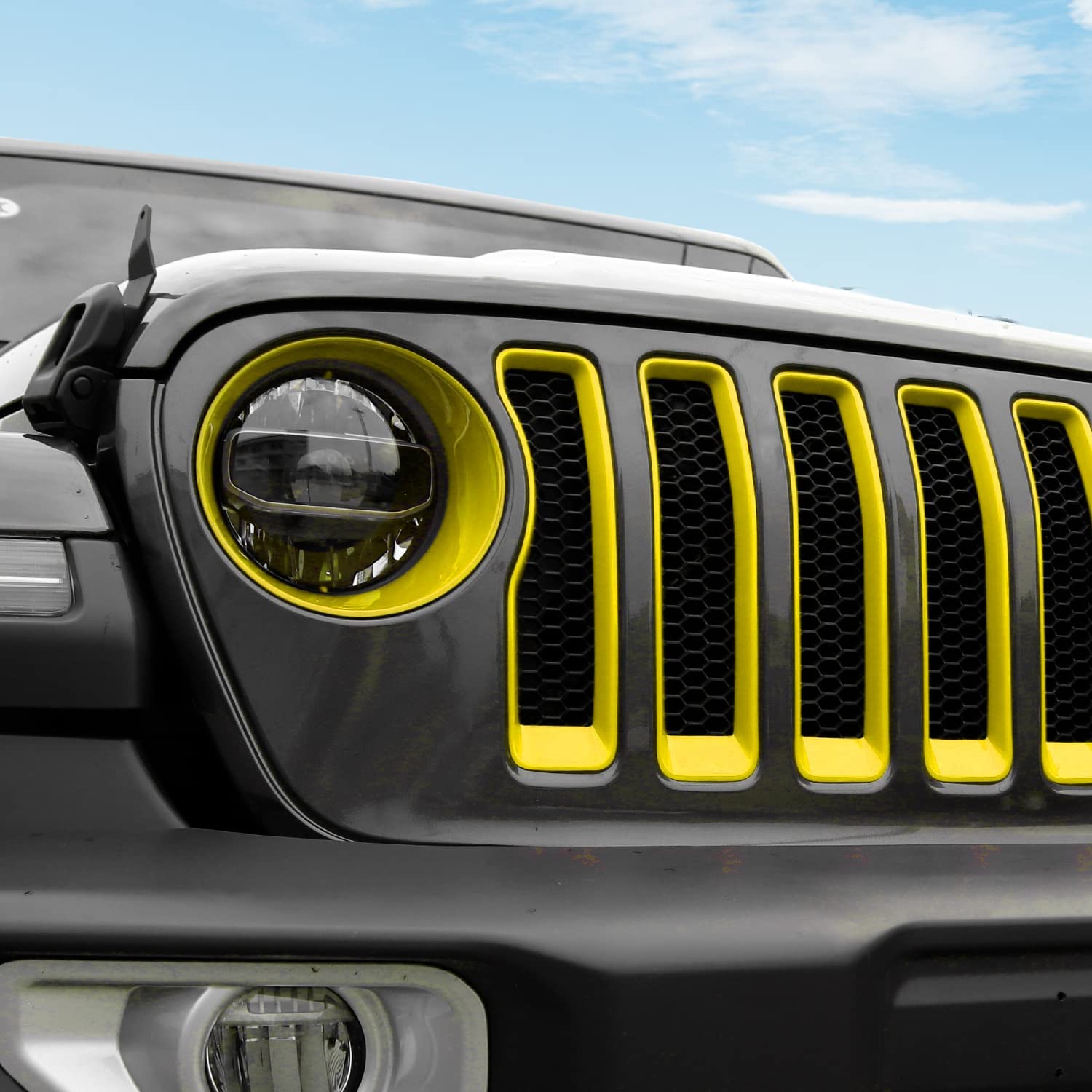 CheroCar Yellow Mesh Grille Grill Insert & Headlight Turn Signal Cover Trim - Exterior Accessories for 2018-2022 Jeep Wrangler JL | Off-Road Protection & Custom Styling