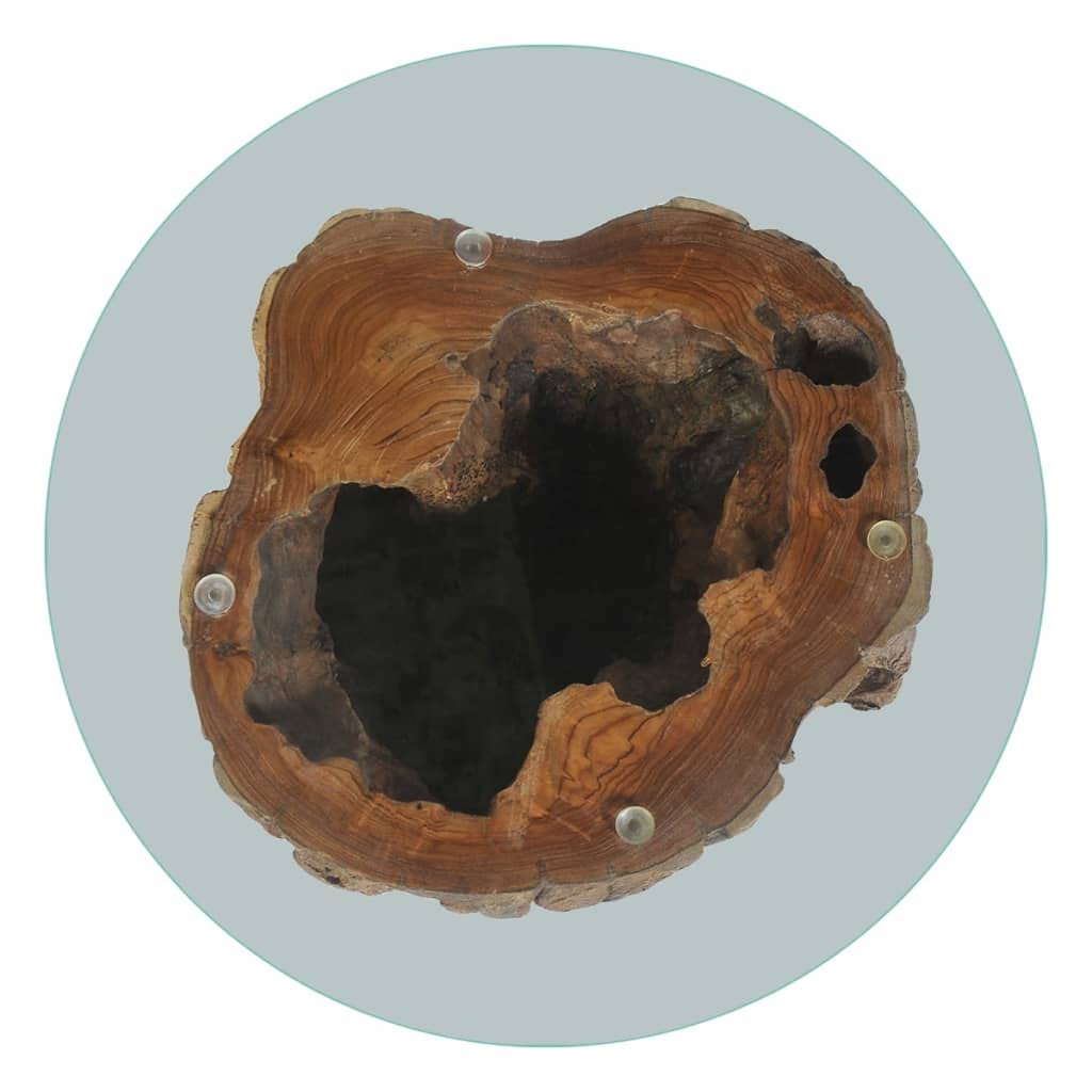 Modern Round Coffee Table - Teak & Glass Center Table 19.7
