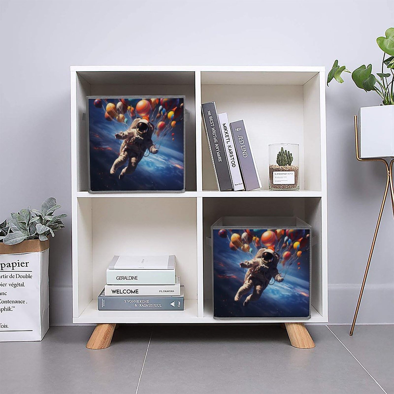 6-Pack Foldable Storage Cubes with Handles - Space Astronaut Themed Square Organizer Bins for Closet, Nursery, Kids Room & Office Organization