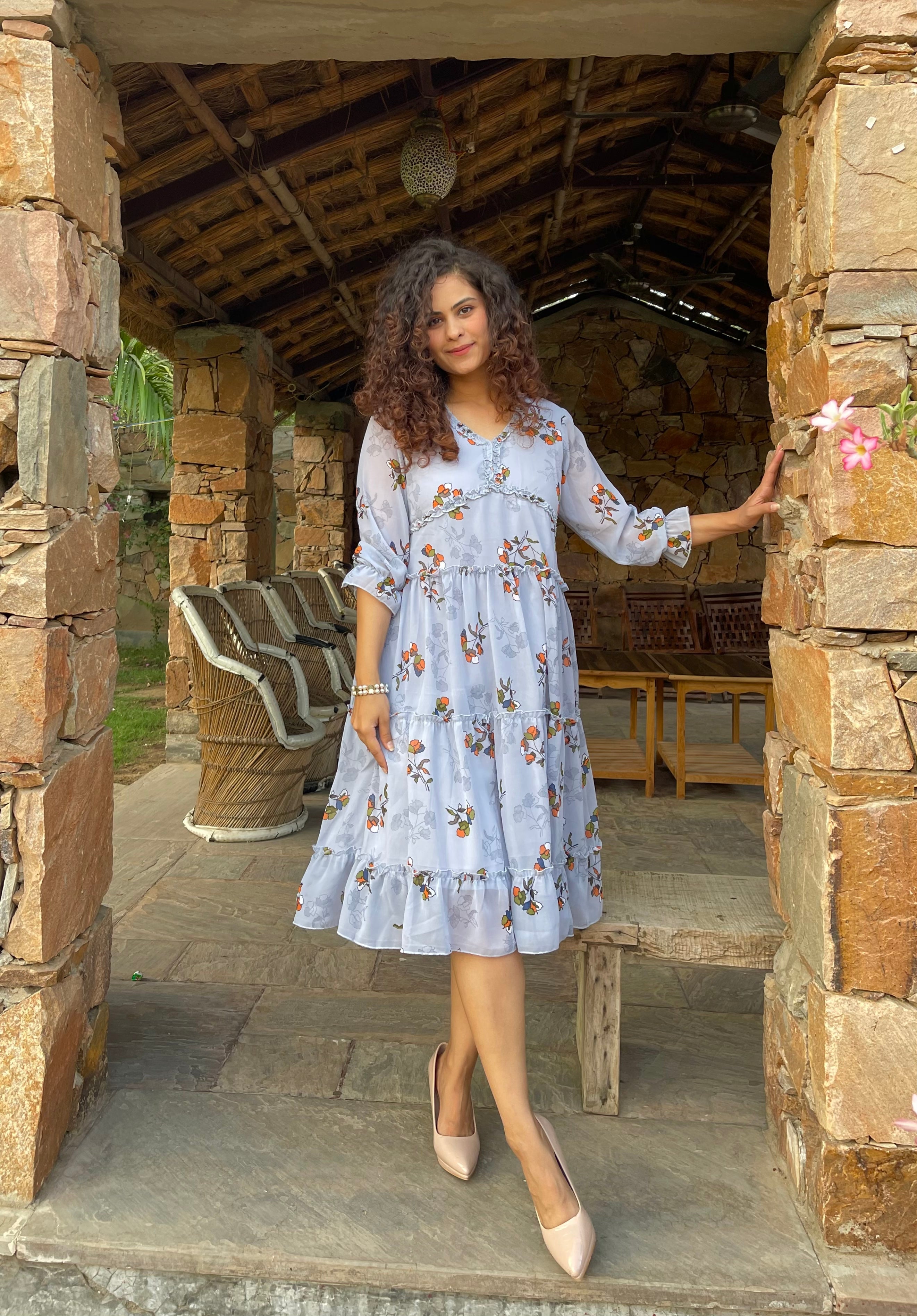Elegant Grey Ruffle Maxi Dress for Women - Flowy Boho Summer Beach Dress for Vacation, Party & Casual Wear