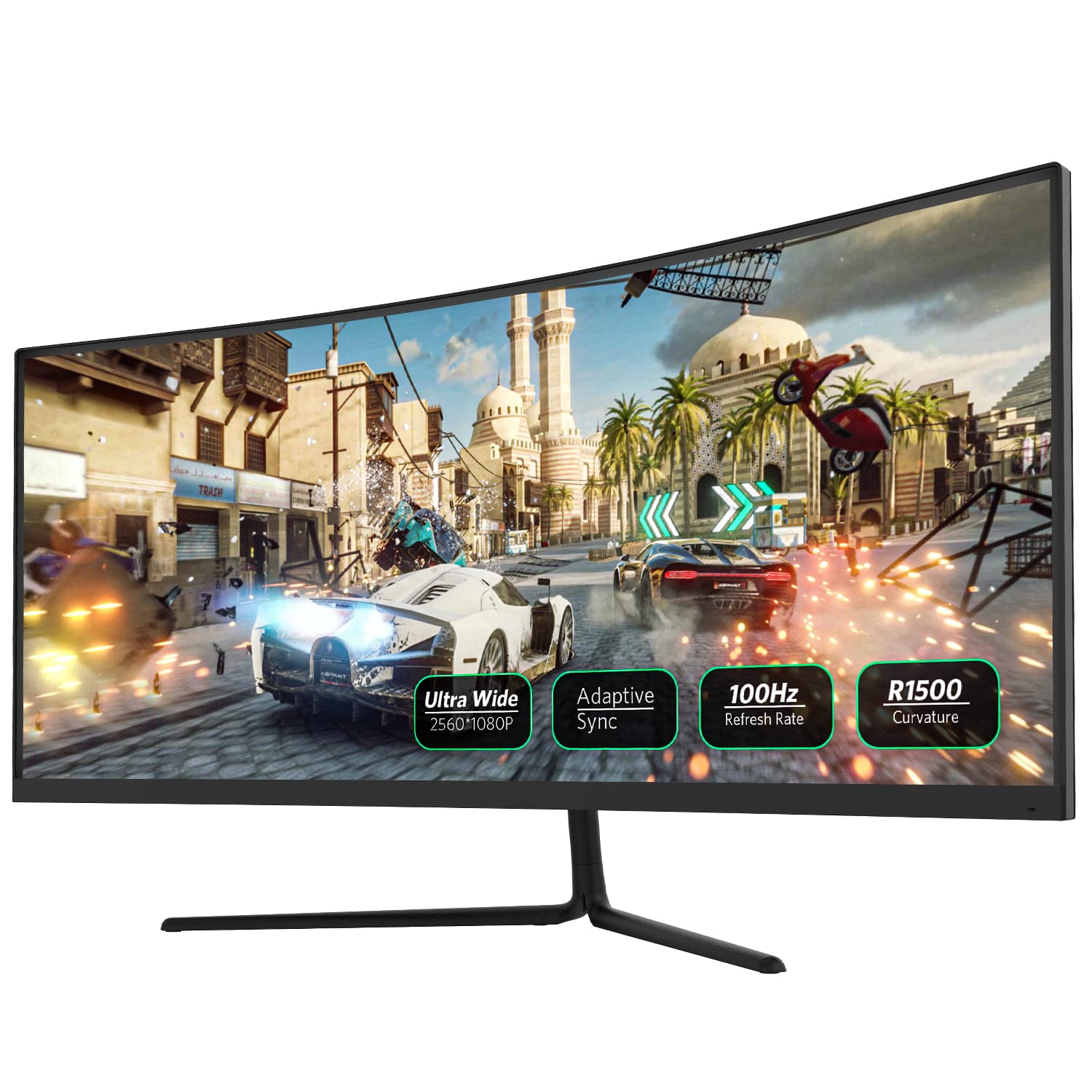 Fiodio 30-inch Curved Gaming Monitor 100Hz, Full HD 21:9 Ultrawide PC Monitor with Built-in Speakers, 2560x1080P Resolution, HDMI & DP Ports, VESA 75x75mm Wall Mount Ready (Includes DP Cable) - Perfect for Immersive Gaming, Home Office & Entertainment Setup
