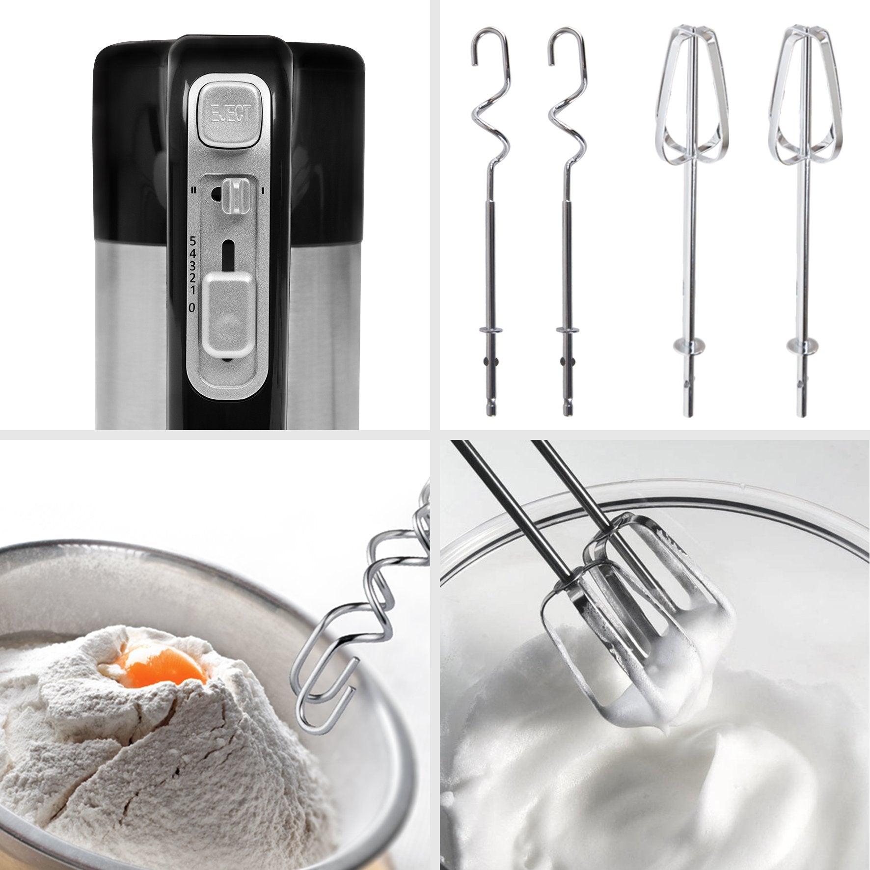 Duronic HM3 BK 300W Electric Hand Mixer - 5 Speed Turbo Boost with Whisk, Hooks & Beaters for Baking Dough, Bread, Cake Mix, Eggs, Cream - Perfect for Home Baking, Brownies, Cookies & Dessert Preparation