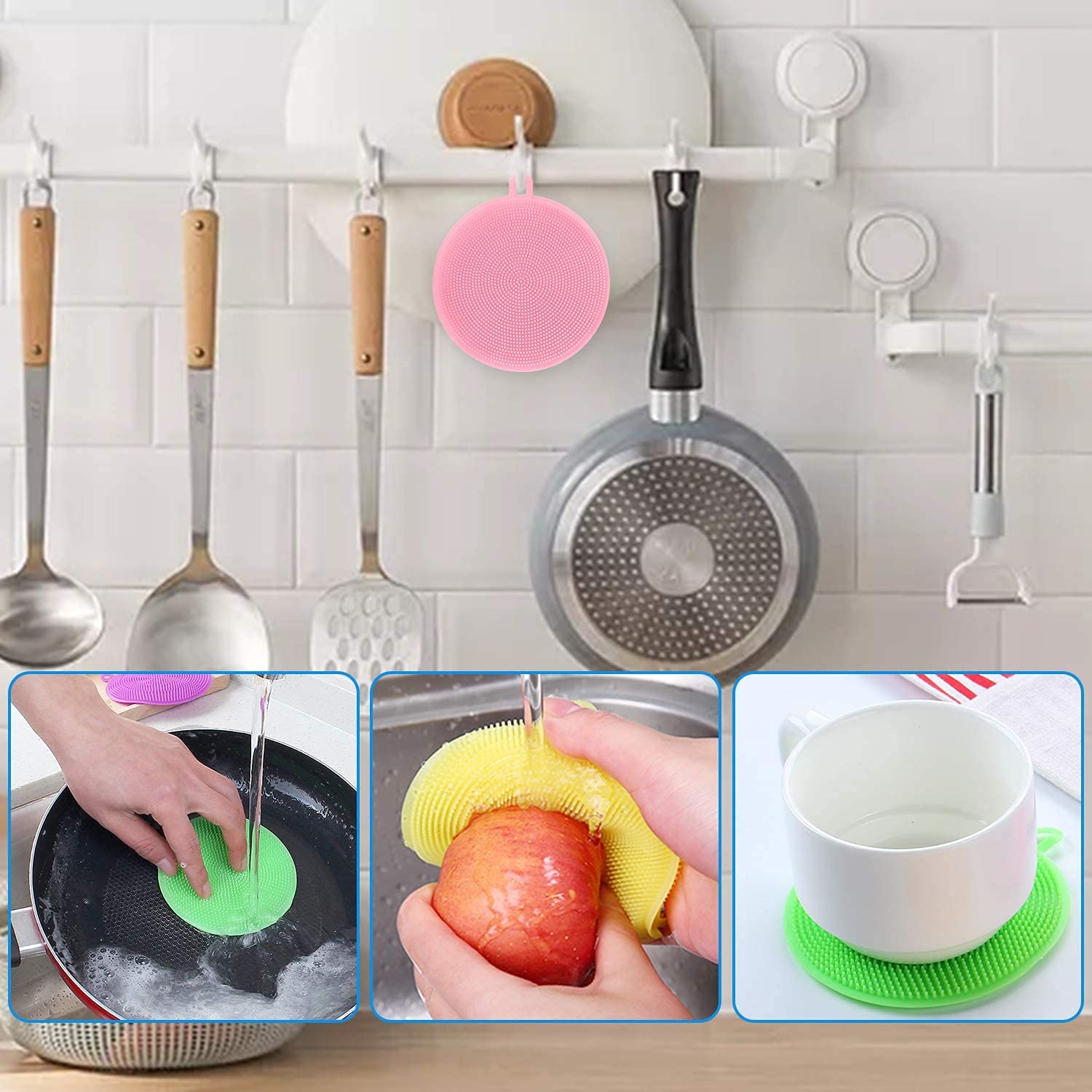 Eco-Friendly Silicone Dish Sponge Set - 5pcs Non-Scratch Kitchen Cleaning Sponges, Reusable Dish Washing Brush Alternative for Gentle Cleaning - Perfect for Daily Dishwashing, Pots, Pans & Delicate Cookware