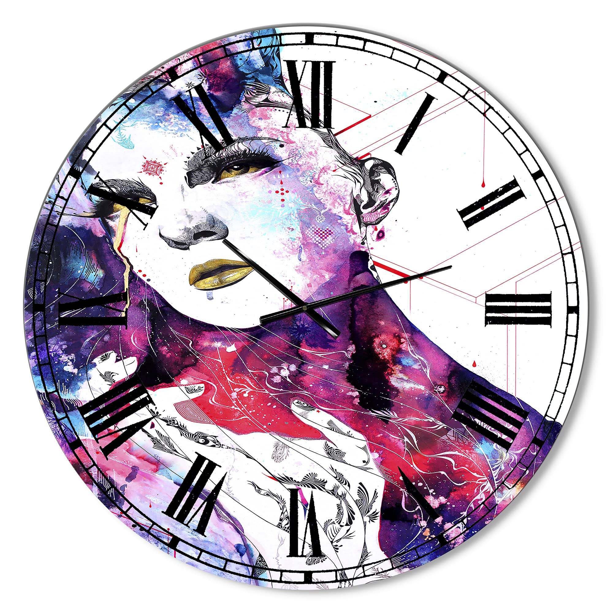 DesignQ Modern Round Wall Clock 'The Flow In Us' - Purple Office Decor Wall Clock for Home, Living Room & Workspace | Silent Non-Ticking, Battery Operated