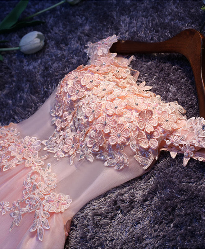Elegant Pink A-Line Tulle Lace Short Prom Dress for Homecoming, Party & Special Occasions | Perfect for Dances, Weddings & Formal Events
