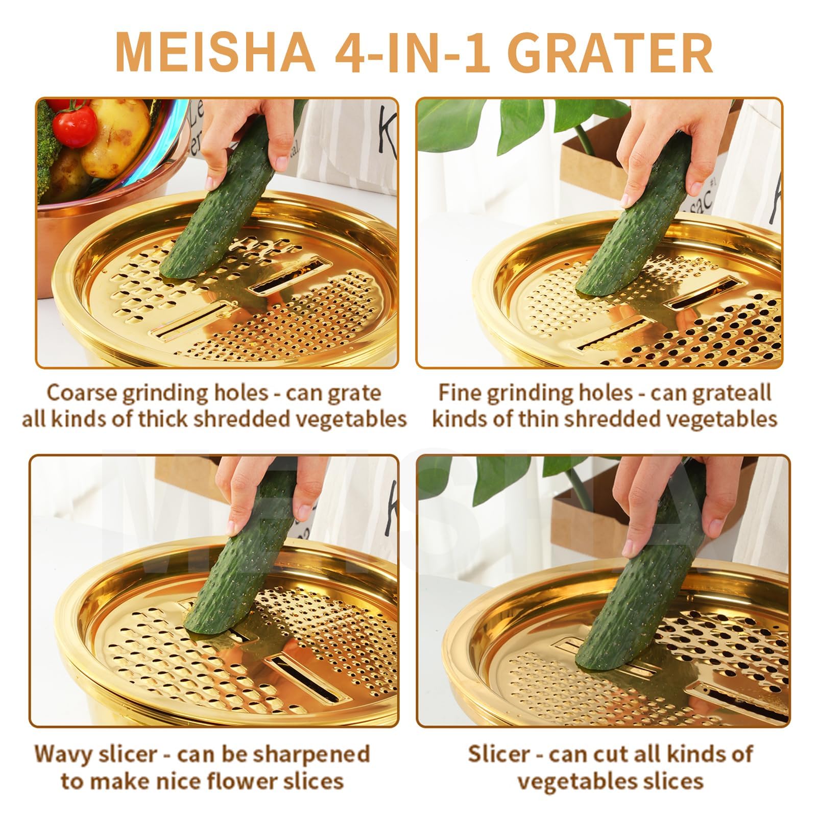 Premium 3-in-1 Stainless Steel Colander Set - Fine Mesh Kitchen Strainer for Fruits & Vegetables - Rose Gold Design - Ideal for Washing, Draining & Serving Salads, Pasta, Berries