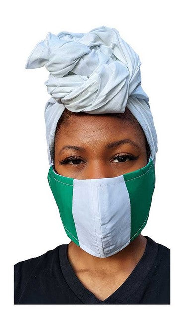 Premium Cotton Off-White African Head Wrap with Nigerian Flag Print - Perfect for Cultural Celebrations, Fashion Statements & Everyday Wear