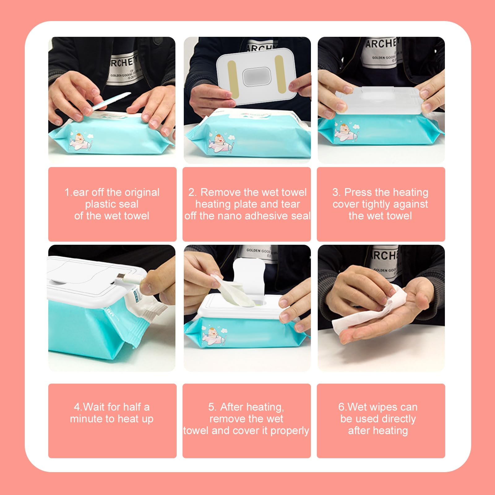 Portable USB Baby Wipe Warmer - Fast Heating Travel Wipes Heater for Diaper Changing (40-55℃) | Compact 5.9×3.9×0.39in Design | Perfect for Home, Nursery, Car & On-the-Go Parents