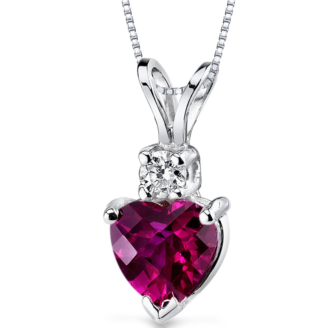 14K White Gold Heart-Shaped Created Ruby & Diamond Pendant for Women - 1.17 Carat Sparkling Valentine's Day Gift with Jewelry Box | Elegant Necklace for Anniversary, Birthday & Romantic Occasions