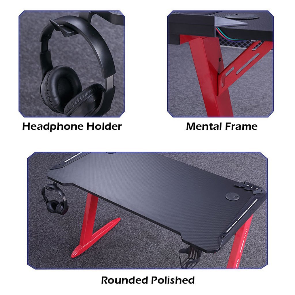 140cm RGB Gaming Desk with LED Lights - Carbon Fiber Z-Shaped Design for Home Office & PC Gaming - Perfect for Esports, Streaming & Workstations
