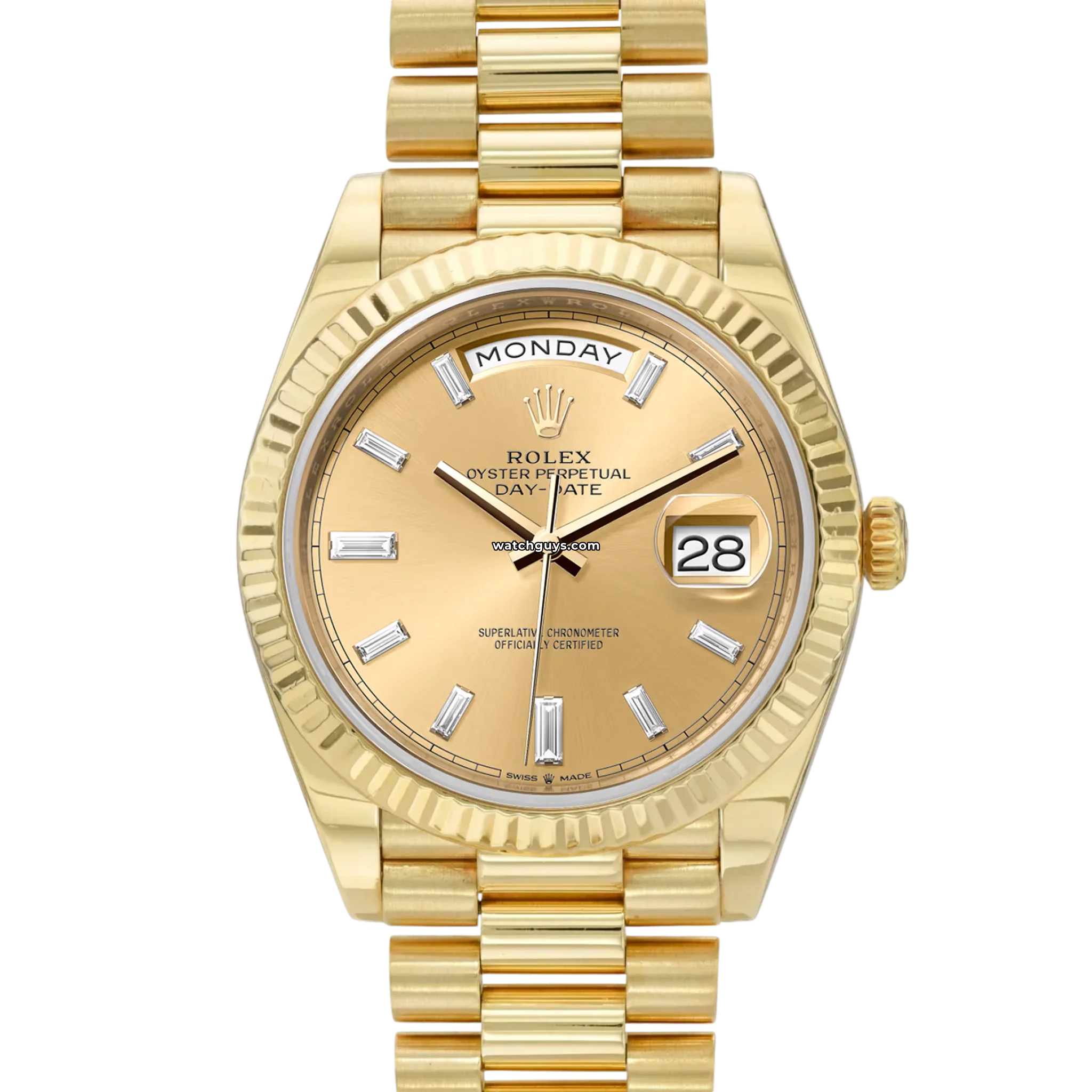 Rolex Day-Date 228238 18K Yellow Gold Men's Watch with Champagne Dial & Diamond Hour Markers - Luxury Dress Watch for Business & Formal Events