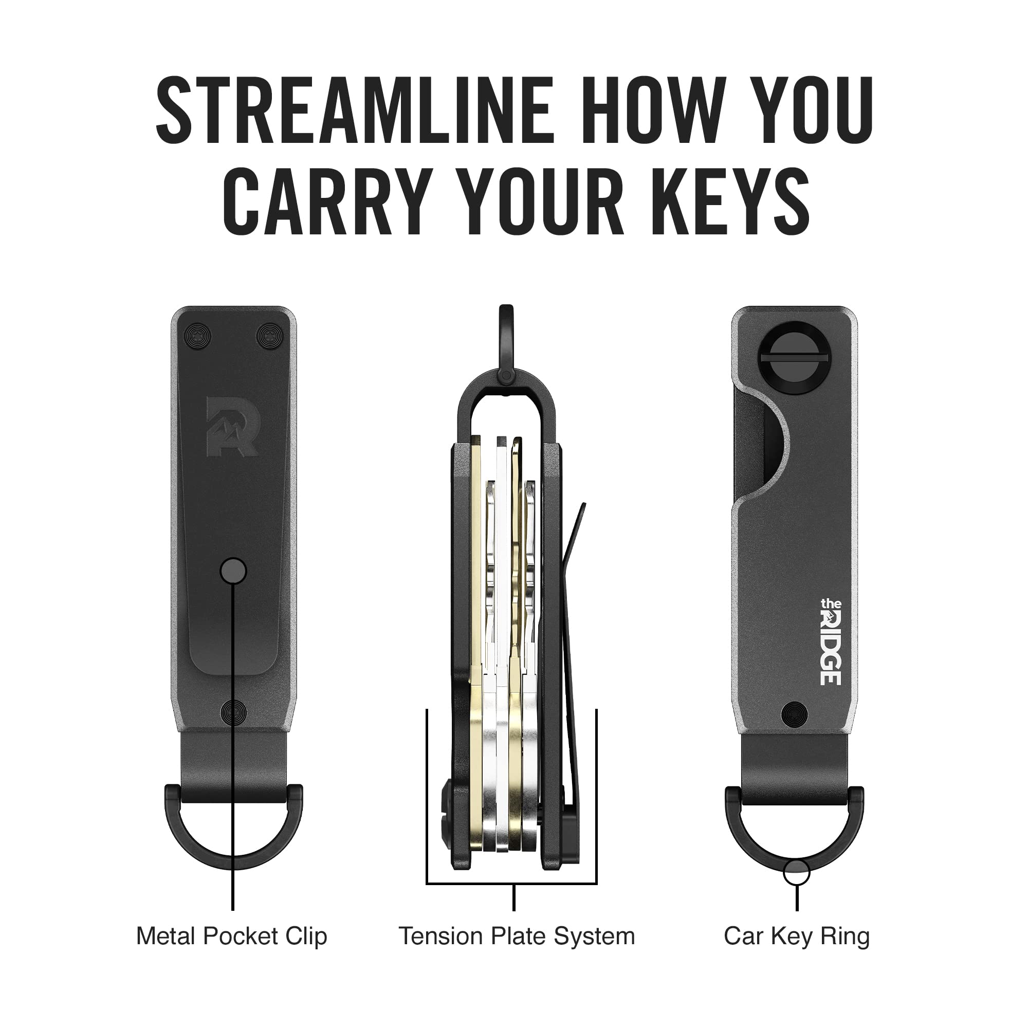 The Ridge Key Organizer - Slim Aluminum Key Holder for 2-6 Keys | Minimalist & Secure Keychain | Gunmetal Finish | Perfect for Home, Office & Travel Accessories
