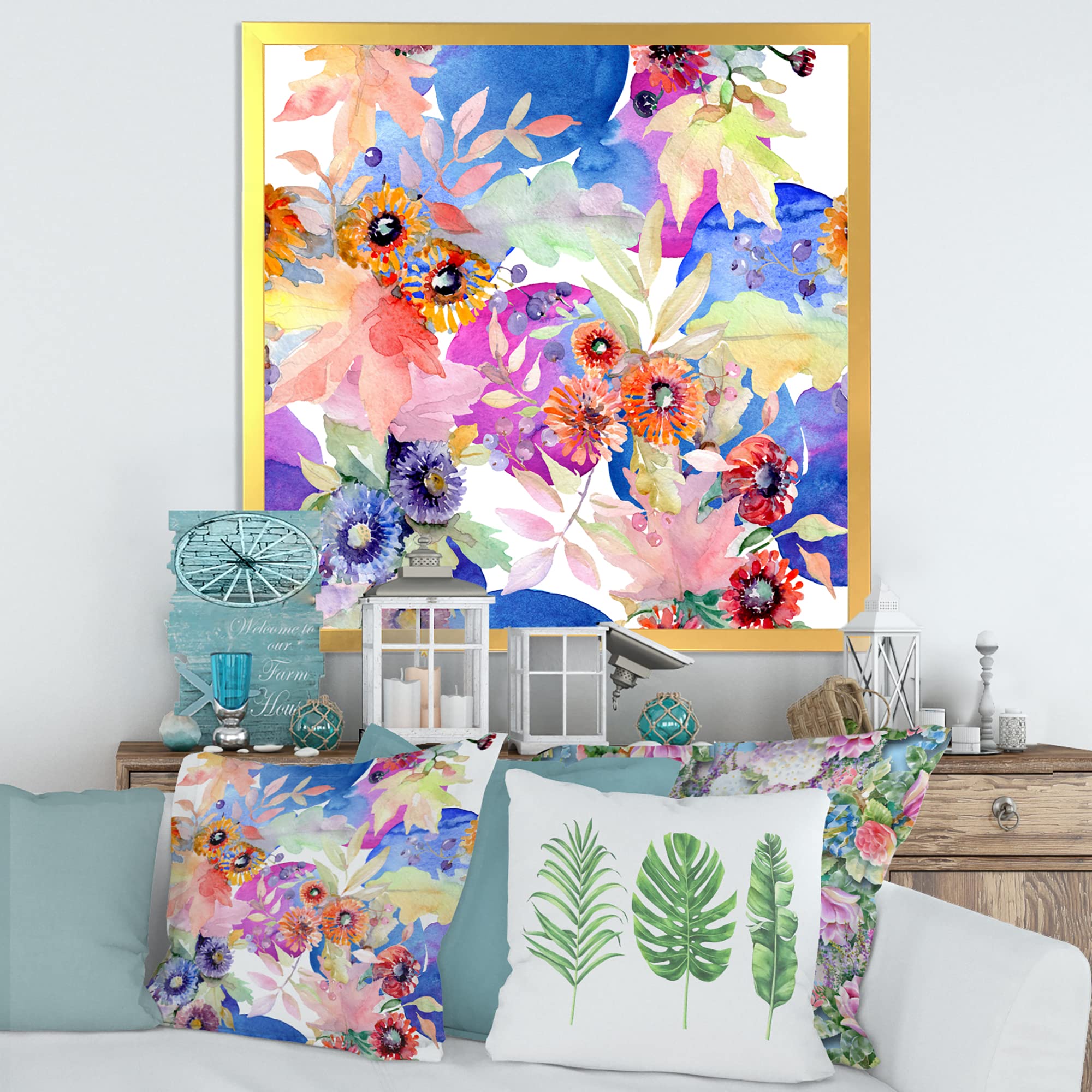 DesignQ Vibrant Wild Spring Leaves & Wildflowers IV Modern Framed Wall Art - Perfect for Living Room, Bedroom & Office Decor