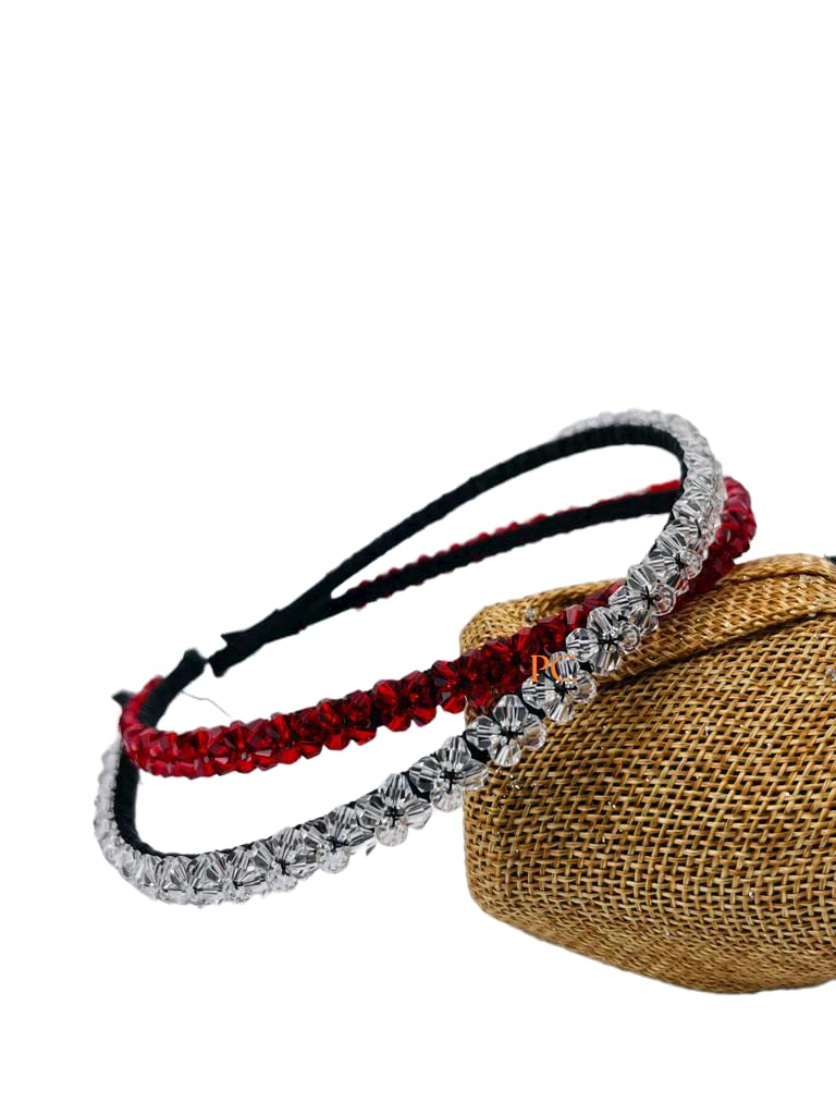 2 PCS Red Crystal Rhinestone Headbands - Shiny Non-Slip Beaded Hair Accessories for Women & Girls | Perfect for Parties, Weddings & Special Occasions
